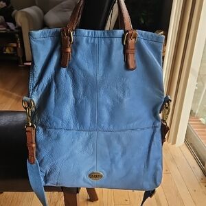 Fossil Sky Blue Leather Foldover Tote